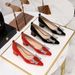 Women's shoes thick mid-heel shallow mouth small square head patent leather metal diamond-buckle high heel single shoes for women_vogvips.com