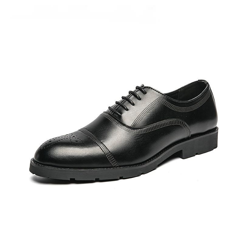 Euro Step New Fashion Brogue Business Casual Low-top Lace-up Large Size Men's Leather Shoes_vogvips.com