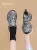 Daphne Dad Women's 2025 Spring New Arrival Thick Sole Heightened Sneakers Plaid Crystal Veet Fashion Casual Shoes_vogvips.com