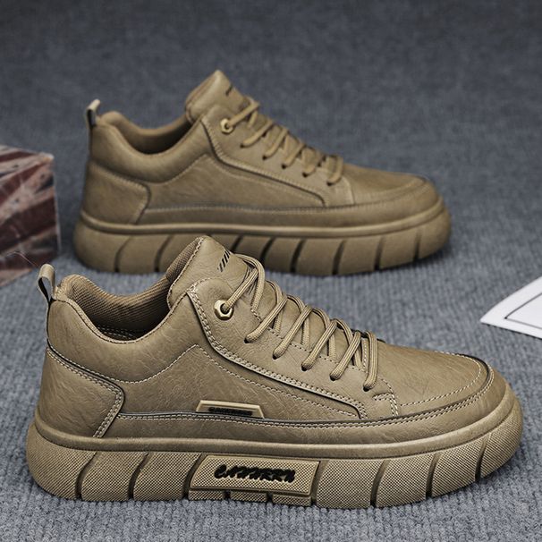 Men's Casual Leather Shoes Thick Soles All-In-One Work Board Shoes Low Sports Men's Shoes_vogvips.com