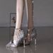 Silver High Heels For Women Stiletto Bow Chain Rhinestones Elegant Wedding Shoes Flats To Wear With Skirts New Style_vogvips.com
