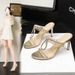Rhinestone Ribbon, Champagne Color, Fairy Style High Heels, Summer Outdoor Sandals_vogvips.com