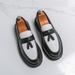 Men's British Fashion Black And White Color-blocking Tassel Thick-soled Heightened With One Foot, Korean Casual Round-toe Business Men's Shoes_vogvips.com