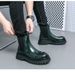 High-end Green Martin British-style Motorcycle Thick-soled Chelsea Men's Short Boots, Height-increasing Slip-on Boots_vogvips.com