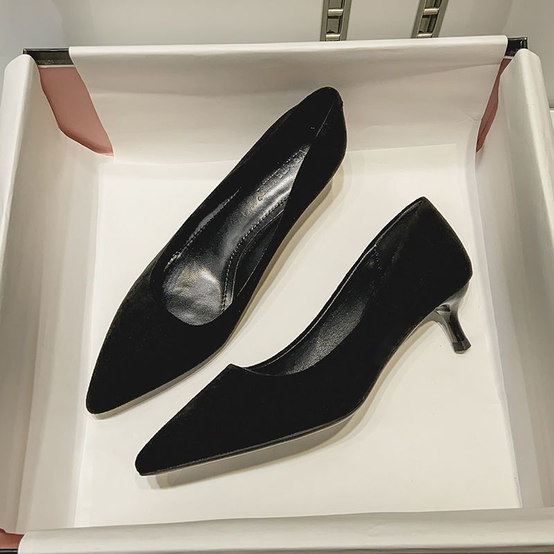 Comfortable Student Etiquette High Heels Black French Pointed Toe Stiletto Interview Professional New Graduation Single_vogvips.com