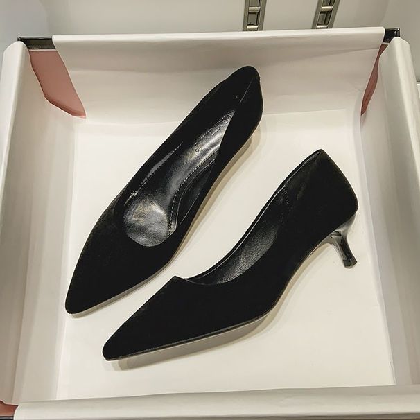 Comfortable Student Etiquette High Heels Black French Pointed Toe Stiletto Interview Professional New Graduation Single_vogvips.com