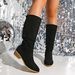 Women's Autumn New Style Plus Size Suede Slouch Boots With Pleated Chunky Heel And Pointed Toe, Over The Knee Boots_vogvips.com