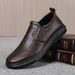 2025 Spring New Men's Leather Pure Black Casual Slip-On Lazy Soft Sole Non-Slip Chef Driving Shoes_vogvips.com