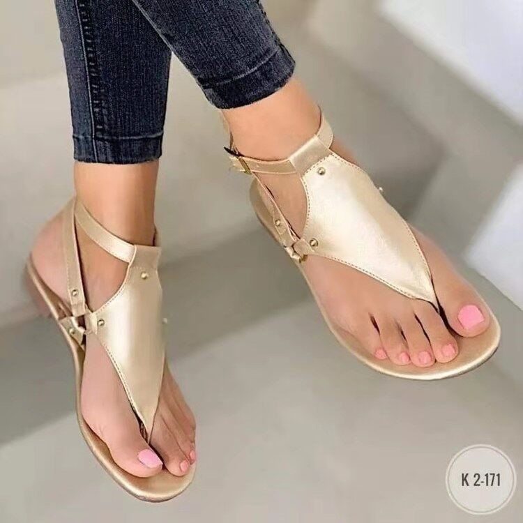 casual flat thong women's sandals one-line buckle strap outer wear large size sandals for women_vogvips.com