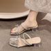 French-style Chunky Heel Slippers For Women, Summer Outdoor Wear, 2025 New Model, Fairy-style With Bow And Rhinestones,_vogvips.com