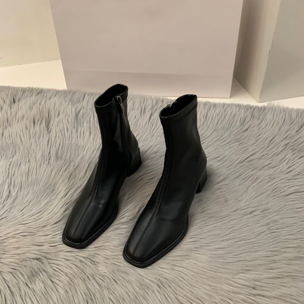 High-heeled Square-toed Short Boots 2025 New Spring And Autumn Single Boots Martin Boots_vogvips.com