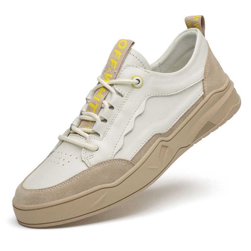 Men's Casual Shoes Lace-up Contrasting Casual Shoes First Layer Men's Board Shoes_vogvips.com