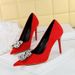 9511-K59 Korean Fashion Banquet Fine Ultra High Heels, Suede, Shallow Mouth, Pointed Water Diamond Single, Women's_vogvips.com