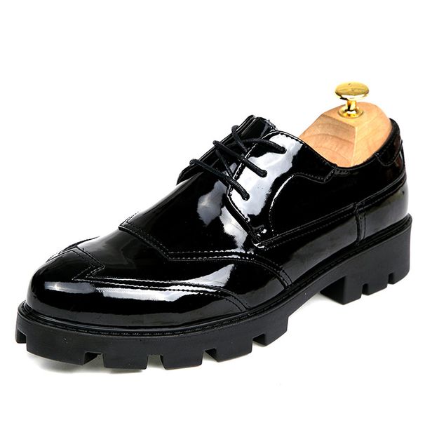 Suitable For All Seasons Trendy High-top Shiny British Style Thick-soled Leather Mirror Brogue Shoes Men's Ankle Boots 2019_vogvips.com