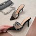 2026 New Rhinestone High-Heel Slippers For Women, Thin Heel, Pointed Toe, Open-Toe, Light Luxury Style, Fashionable_vogvips.com