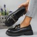 Large Size Thick Soled Black Small Leather Shoes Women's New Slip-on Work Shoes Metal Buckle Loafers_vogvips.com