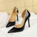 Nightclub Pointed High Heels Women's Side Empty Rivets Thin Heels Single Shoes Patent Leather Glossy Super High Heels Women's Shoes_vogvips.com