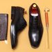 Pointed leather shoes men's genuine leather European and American hand-brushed men's shoes business formal wear pointed carved brogue Oxford shoes_vogvips.com
