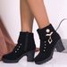 Plus Size 2024 Autumn Winter New High Chunky Heel Women Zipper Short Boots Waterproof Platform Thick Sole Rhinestone_vogvips.com