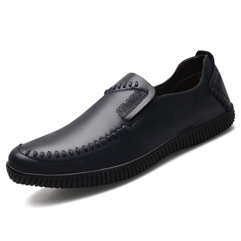 Men's Genuine Leather Casual Shoes With Perforated Design, Breathable Driving Loafers, Comfortable Round Toe Slip-On Shoes For Everyday Wear_vogvips.com