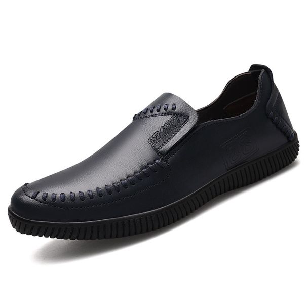 Men's Genuine Leather Casual Shoes With Perforated Design, Breathable Driving Loafers, Comfortable Round Toe Slip-On Shoes For Everyday Wear_vogvips.com