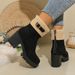 Winter Warm Plus Size Women's High Heeled Cotton Shoes Chunky Heel Platform Boots With Belt Buckle Fur Lined Toe_vogvips.com