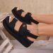 Plus Size Summer Platform Sandals Suede Velcro Closure Buttons Style Women's Shoes_vogvips.com