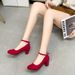 .High-heeled Women's 26 Spring/summer New Style Thick Heel Slip-on Shoes With Suede Surface_vogvips.com