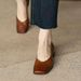 Mr. M Low-Heel 2023 Spring New Simple French Retro Distressed Soft Leather Square-Toe Chunky Heel Women's Shoes_vogvips.com