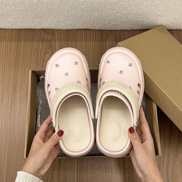 Women's Shoes Summer Korean Style Star Studded Women's Clogs Platform Height Increasing Fashionable Slip-On Closed Toe Sandals_vogvips.com