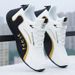 Men's Luxury Streetwear Sneakers - Chunky Gold Accent Trainers, Breathable Mesh Casual Shoes With Thick Sole For Summer Fashion_vogvips.com