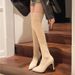 Pointed Toe High Long For Women 2024 Autumn Winter New Black Suede Slim Over-the-Knee Thin Heel Stretch Boots_vogvips.com