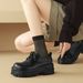 cameido Women's round-toed, thick-soled, deep-mouth single shoes and uniform shoes with laces, British-style leather shoes for autumn 2024_vogvips.com