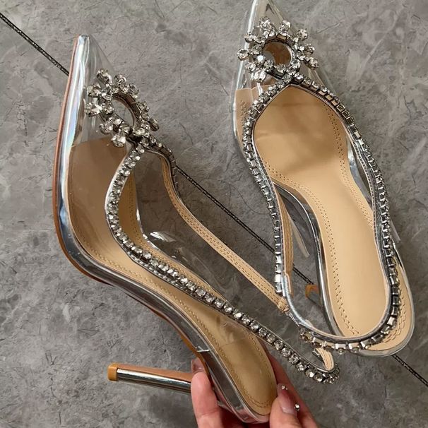 Female Fashion Rhinestone Flash Piece Temperament Beautiful Wedding Shoes Female Pointed Heels After Empty Sandals_vogvips.com