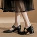 Mary Jane Mid-heel Pointed-toe Small Leather Shoes Are Versatile For Women. Soft Leather Is Comfortable And Comes With A Thick Heel_vogvips.com