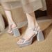 High Heel For Women Summer New Satin Elegant Fashionable Open Square Toe Thick Strap Fairy Pink Sandals_vogvips.com