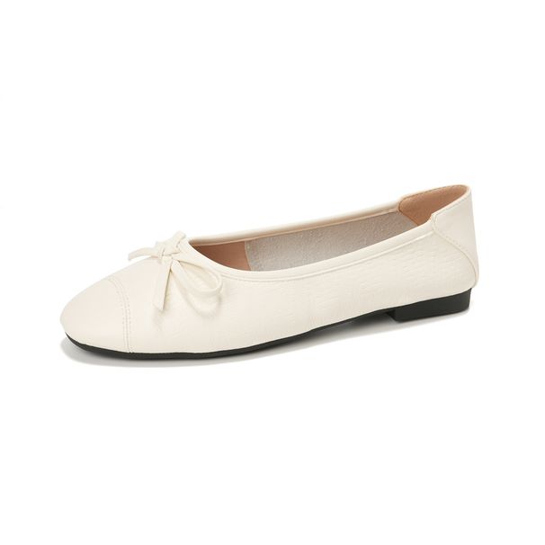 Square Head Shallow Mouth Ballet Flats Women's Bow French Single Shoes Soft-soled Grandma Shoes_vogvips.com