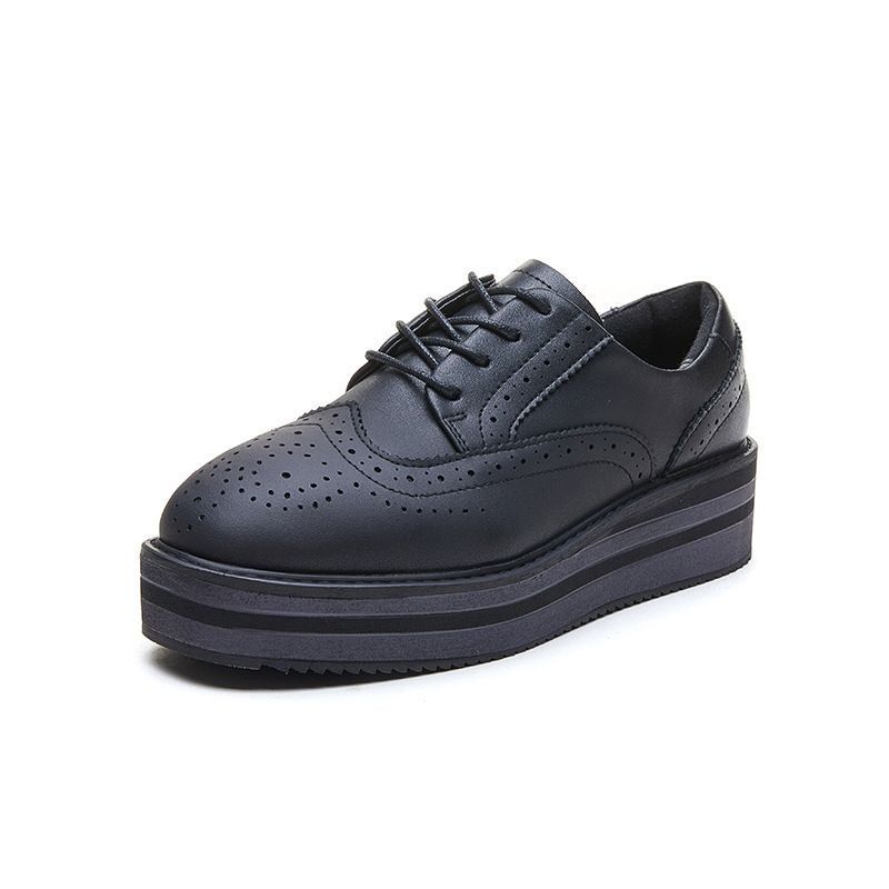 Platform Women Thick Sole 2025 New Spring Autumn British Style Brogue Versatile Genuine Leather Casual Shoes_vogvips.com
