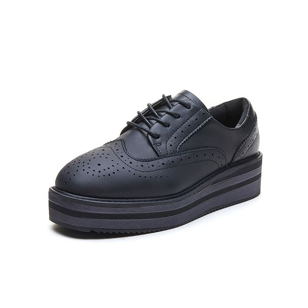 Platform Women Thick Sole 2025 New Spring Autumn British Style Brogue Versatile Genuine Leather Casual Shoes_vogvips.com