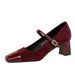 5296 Korean Style Fashionable Women's Shoes, Thick Mid Heel, Shallow Mouth Splicing, Square Toe, Straight Cut With_vogvips.com