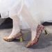 Red Gold Pointed-toe High-heeled Shoes With Chinese Embroidery And Rhinestone Wedding Shoes, 7 Cm Thick Heel, High And Stylish Red Shoes_vogvips.com