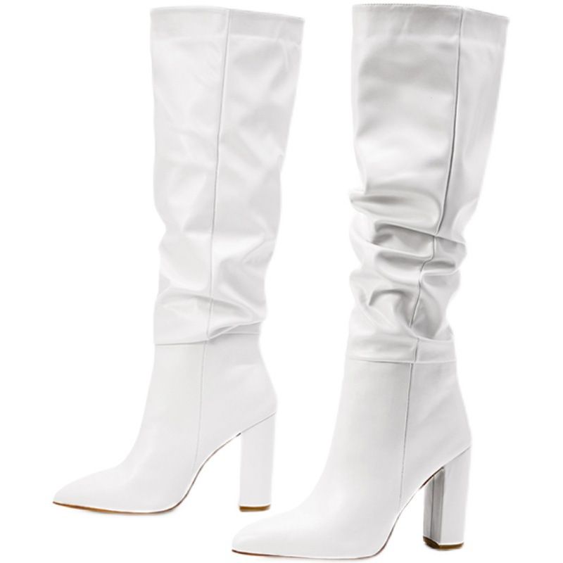 Runway Show Same Style Pointed Toe Chunky Heel Over-the-Knee Long Boots 2021 Winter New Slip-On_vogvips.com