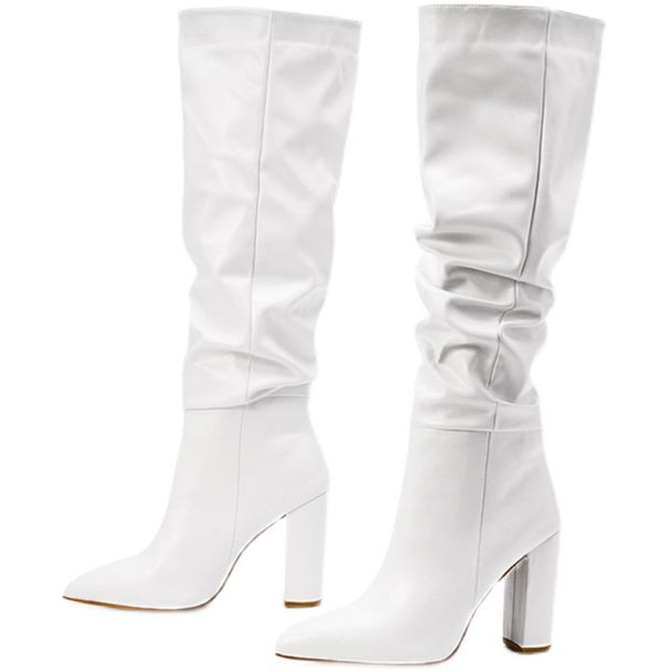 Runway Show Same Style Pointed Toe Chunky Heel Over-the-Knee Long Boots 2021 Winter New Slip-On_vogvips.com