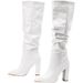 Runway Show Same Style Pointed Toe Chunky Heel Over-the-Knee Long Boots 2021 Winter New Slip-On_vogvips.com