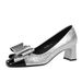 5299-H58 Korean Fashion Women's Shoes, Thick Mid Heel, Shallow Mouth Splicing, Square Color Blocked Toe, Bow, Single_vogvips.com