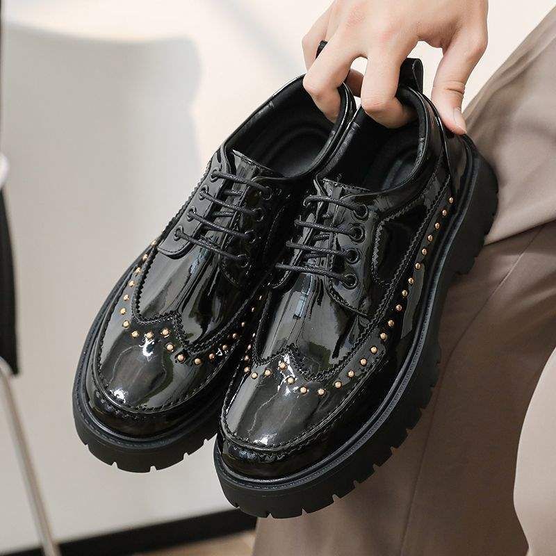 Euro Step Men' Leather Derby Thick Sole Height Increaing Britih Brogue Black White Buine Formal Veratile Caual Trendy_vogvips.com