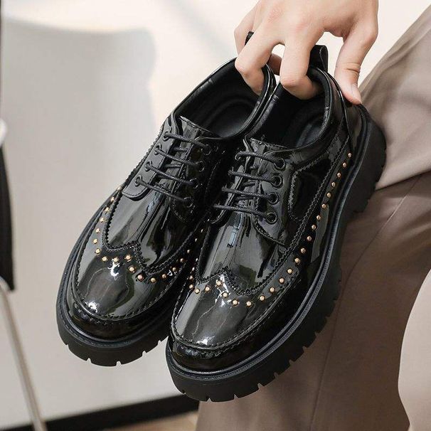 Euro Step Men' Leather Derby Thick Sole Height Increaing Britih Brogue Black White Buine Formal Veratile Caual Trendy_vogvips.com