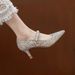 cameido Wedding Shoes Mary Jane High - Heeled Shoes With Pearl And Rhinestones, Thin Heel, Pointed Toe, One - Strap Single Shoes_vogvips.com