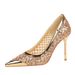 Women's Shoes Sexy Pointed Toe Low Cut High Heels With Sequins, Mesh, Metal Toe, And Stiletto Heels For Women._vogvips.com