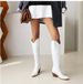 Embroidered V-Cut Martin Boots For Women, Autumn And Winter, Brown Chunky Heel, Mid-Calf, Internet Celebrity Knight_vogvips.com